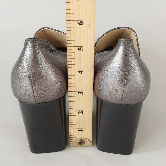Marc Fisher Ltd Metallic Pumps Leather Square toe Block Heels Marlo Gray Shoes - Picture 8 of 11